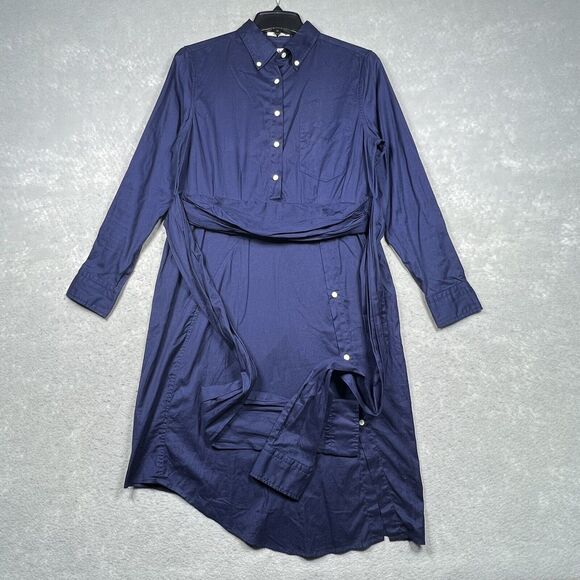 GANT Shirt Dress Women’s Medium Navy 1/2 Button Front Tie Waist The Smile Shift - Picture 7 of 10